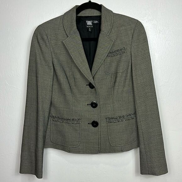 Worth Gray Wool Blend Fitted Three Button Closure Blazer Jacket Size 8 - Picture 1 of 9